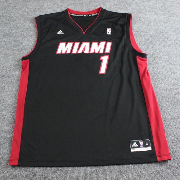Miami Heat Jersey Mens Extra Large Basketball NBA Chris Bosh 1 Adidas Black Red - Picture 1 of 9